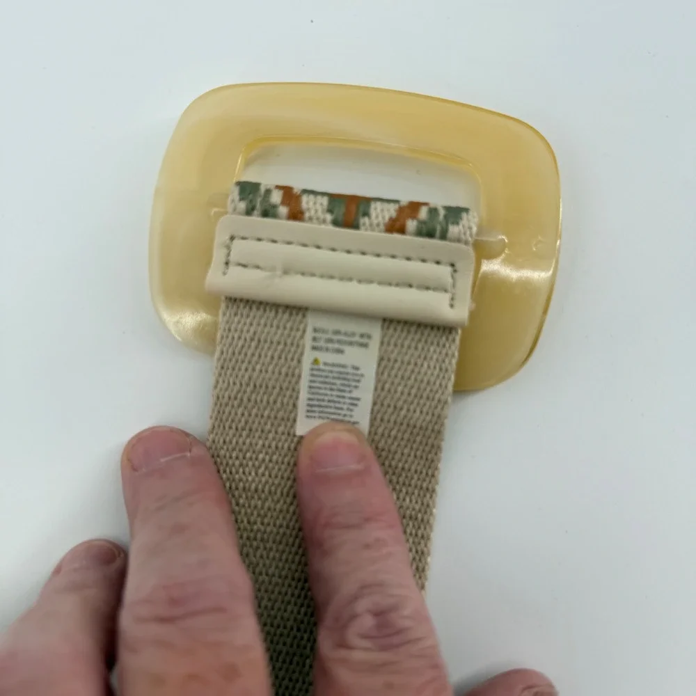 Woven‎ Belt Beige Green Orange Aztec Pattern Statement Buckle Women's